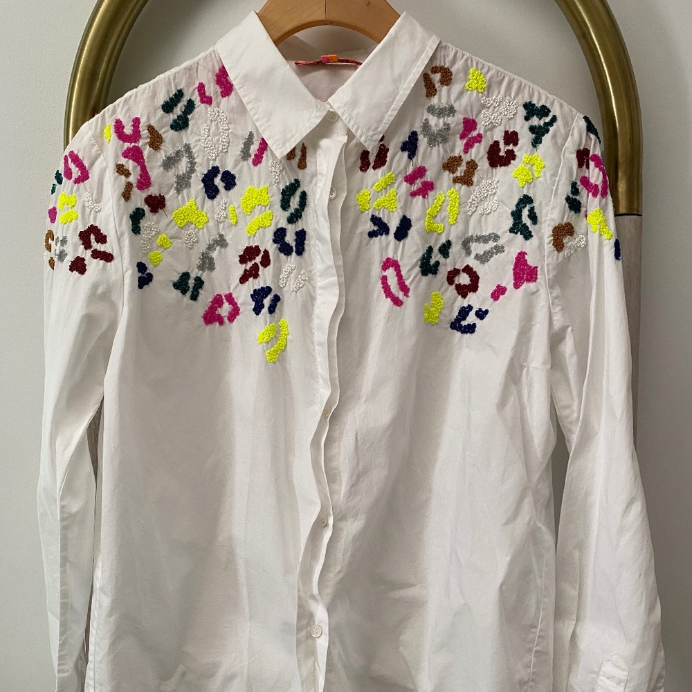 Women’s Vilagallo White Button Down 100% Cotton Embellished Shirt Size 38